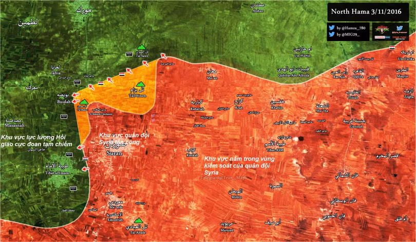Bản đồ chiến sự vùng nông thôn miền Bắc tỉnh Hama