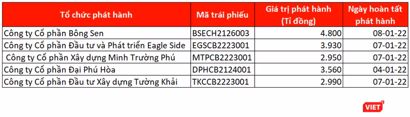 Nhóm doanh nghiệp huy động 18.200 tỉ đồng trái phiếu tuần đầu năm 2022 Nhóm doanh nghiệp huy động 18.200 tỉ đồng trái phiếu tuần đầu năm 2022