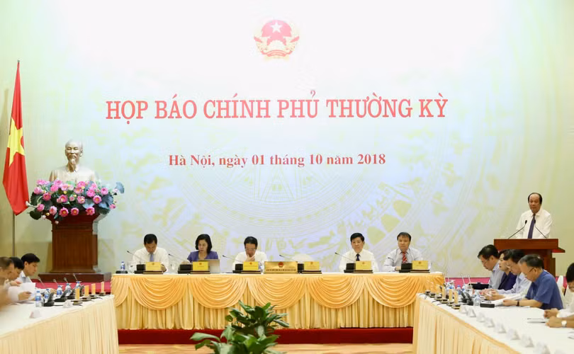 Quang cảnh buổi họp báo Chính phủ thường kỳ tháng 9/2018 (Nguồn: VGP)