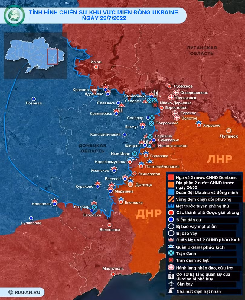 Tình hình chiến sự miền Đông Ukraine ngày 22/7. Ảnh RIA.FAN Tình hình chiến sự miền Đông Ukraine ngày 22/7. Ảnh RIA.FAN