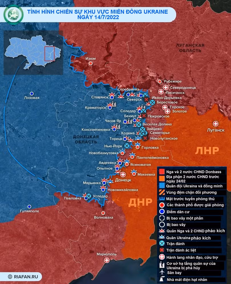 Tình hình chiến sự vùng miền Đông Ukraine ngày 14/7. Ảnh RIA.FAN
