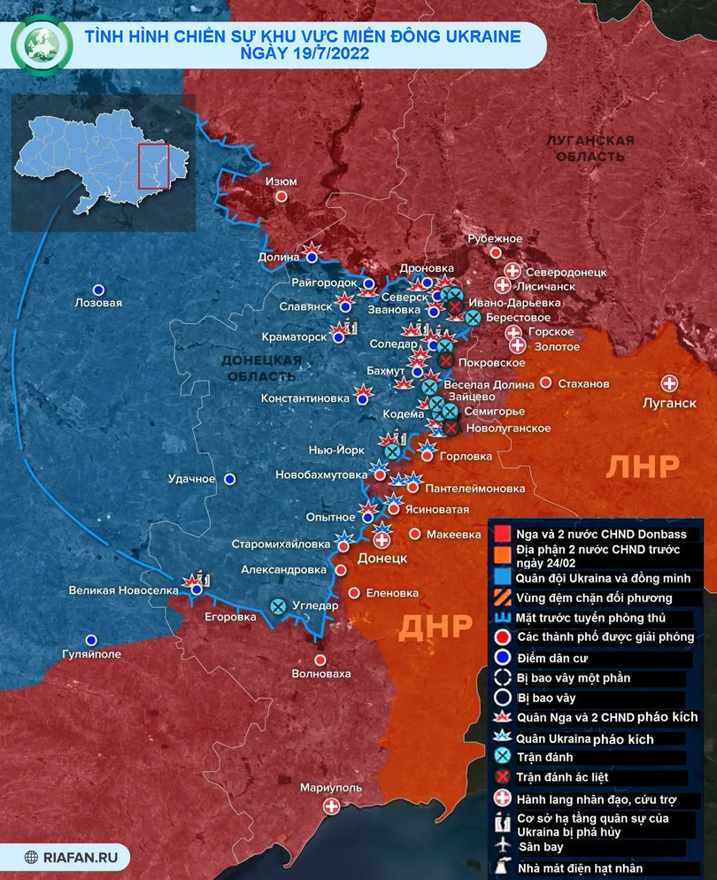 Tình hình chiến sự miền đông Ukraine ngày 19/7. Ảnh RIA.FAN.