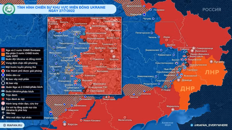 Tình hình chiến sự miền Đông Ukraine ngày 27/7. Ảnh RIA.FAN Tình hình chiến sự miền Đông Ukraine ngày 27/7. Ảnh RIA.FAN