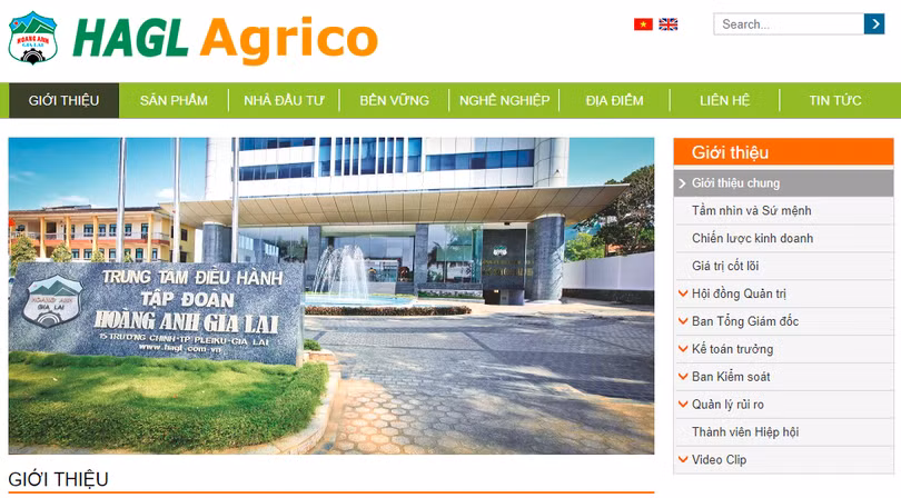 Trang chủ của HAGL Agrico (Nguồn: haagrico.com.vn) 
