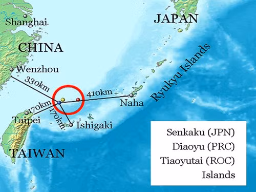 Khu vực quần đảo Senkaku đang tranh chấp trên Biển Hoa Đông