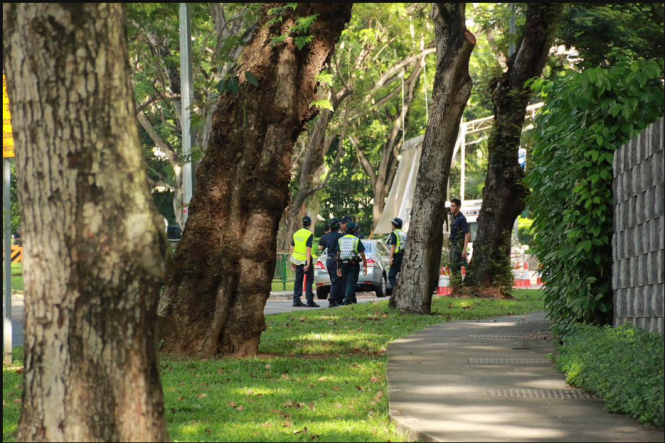 Khu vực xảy ra vụ bắn chết một người đàn ông gần khách sạn tổ chức Đối thoại Shangri-La - Ảnh: CNA