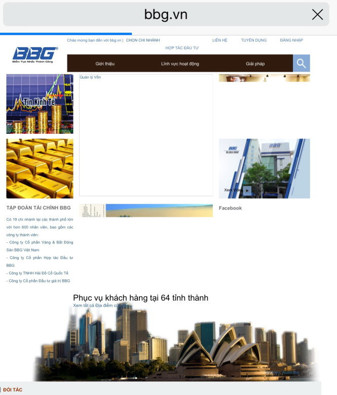 Thông tin về hoạt độn của BBG được giới thiệu trên website của tập đoàn này (Ảnh chụp khi trang web vẫn còn hoạt động) - Ảnh: Thân Hoàng