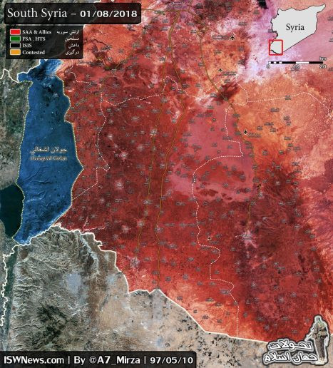 Bản đồ chiến sự Daraa, Quneitra tính đến ngày 01.08.2017 theo South Front Bản đồ chiến sự Daraa, Quneitra tính đến ngày 01.08.2017 theo South Front