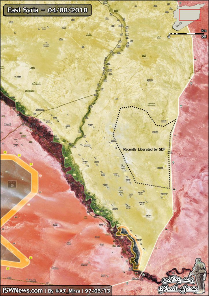 Bản đồ chiến sự vùng phía đông sông Euphrates. Ảnh Masdar News