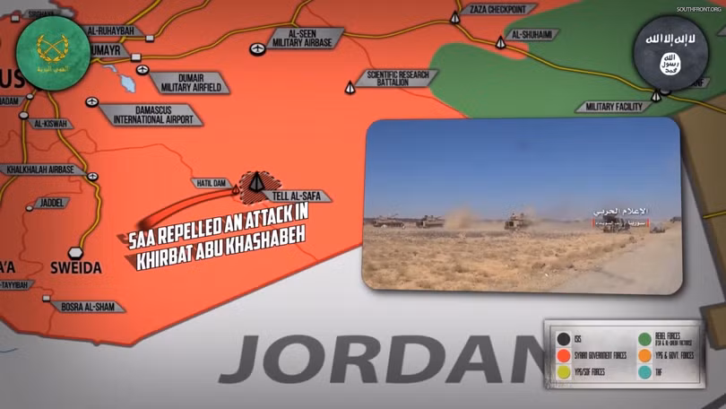 Quân đội Syria tiến công trong hẻm núi Al-Safa, Sweida. Ảnh minh họa South Front