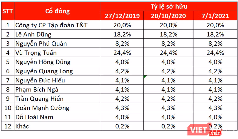 Cơ cấu cổ đông của T12
