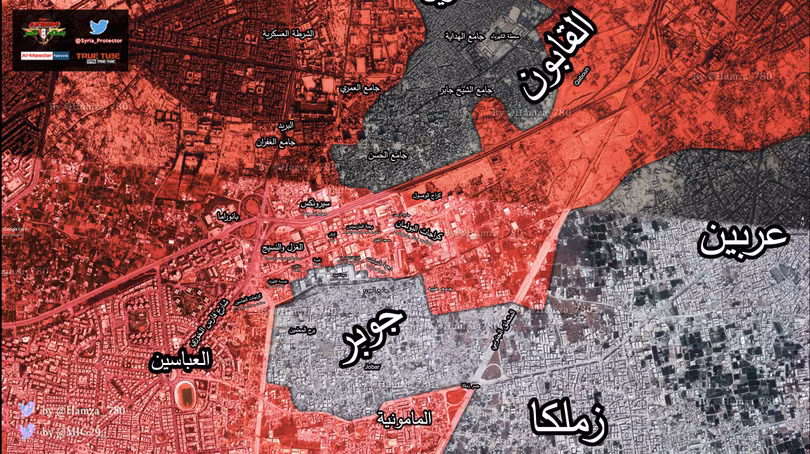 Bản đồ tình hình chiến sự khu vực Jobar - Qaboun tính đến ngày 24.03.2017