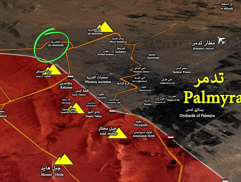 Bản đồ trận tiến công cuối cùng của quân đội Syria vào Palmyra
