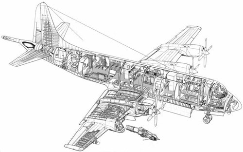 Sơ đồ cấu tạo chung máy bay P-3 Orion.