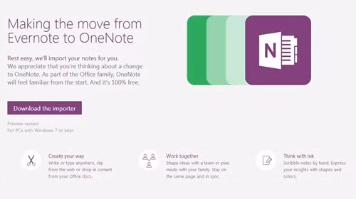Công cụ nhập dữ liệu Evernote vào OneNote hiện được cung cấp miễn phí.