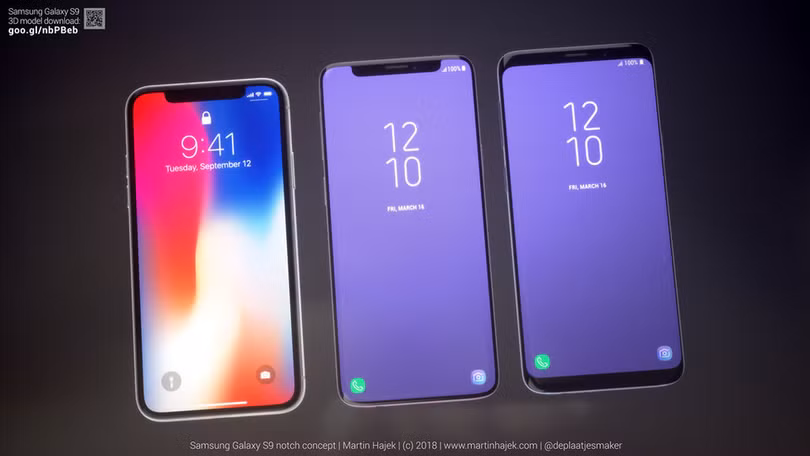 Phần mặt kính cong trên Galaxy S9 mang tới cảm giác màn hình rộng và viền nhỏ hơn so với iPhone X. Nguồn: Martin Hajek