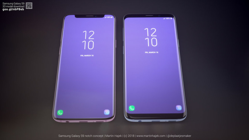 Galaxy S9 thực tế (phải) và Galaxy S9 có “tai thỏ” (trái. Nguồn: Martin Hajek