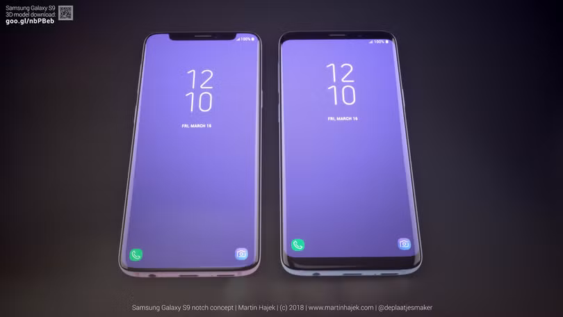 Galaxy S9 thực tế (phải) và Galaxy S9 có “tai thỏ” (trái. Nguồn: Martin Hajek