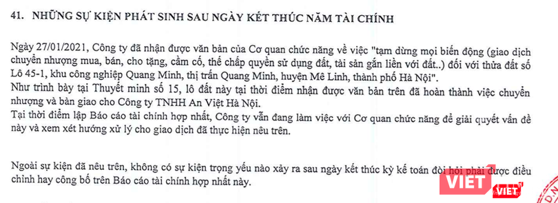 OCH đã bán xong thửa đất L45-1 KCN Quang Minh trước khi có văn bản của cơ quan chức năng về việc tạm dừng mọi biến động đối với bất động sản này