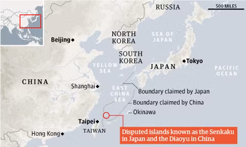 Senkaku/Điếu Ngư là quần đảo thuộc biển Hoa Đông. Đồ họa:Hangthebankers