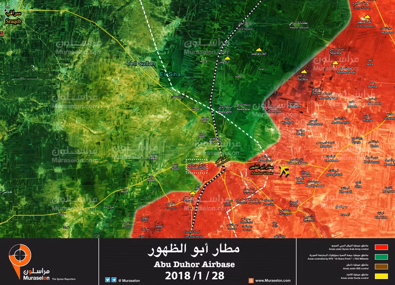Quân đội Syria giành được quyền kiểm soát cao điểm Tal Azo, phía tây bắc thị trấn Abu Al-Duhur. Ảnh Muraselon