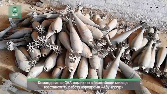 Kho vũ khí của lực lượng khủng bố trong căn cứ sân bay Abu Al-Duhur, Idlib. ảnh minh họa Masdar News