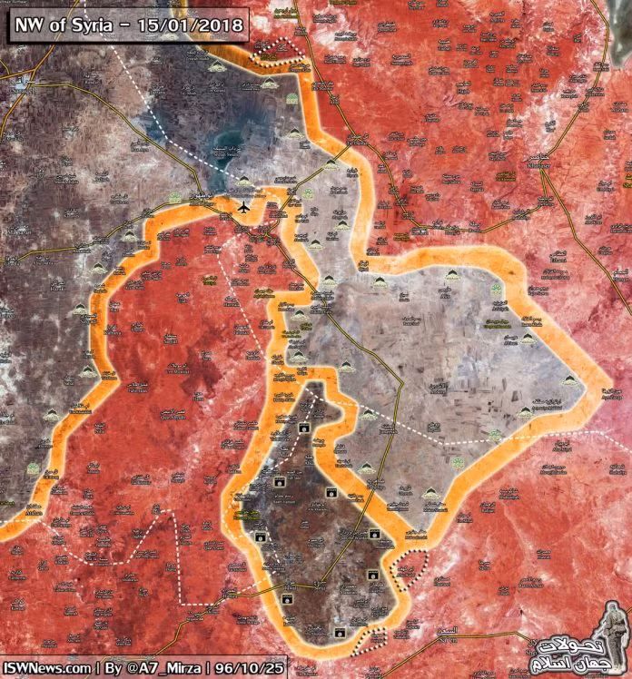 Tình hình chiến trường Aleppo, Idlib, Hama tính đến ngày 15.01.2018 theo South Front - ảnh Muraselon