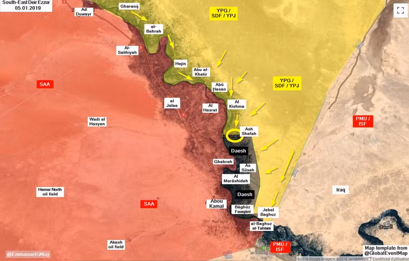 Lực lượng Dân chủ Syria tiến công đánh chiếm căn cứ địa, thị trấn al-Shafah trên thung lũng Deir Ezzor. Ảnh minh họa: Masdar News.