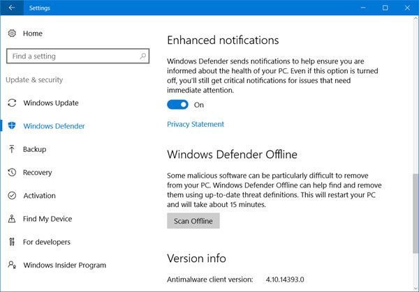 Tín năng Windows Defender Offline trên Windows 10 phiên bản Anninversary. Tín năng Windows Defender Offline trên Windows 10 phiên bản Anninversary.