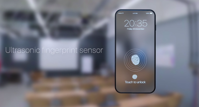 Bên cạnh đó, mẫu iPhone 8 này còn sử dụng công nghệ cảm biến bằng sóng siêu âm (ultrasonic) từng được Apple đăng ký bằng sáng chế vào năm 2015. Tuy chưa được áp dụng rộng rãi, nhưng các thử nghiệm ban đầu cho thấy cảm biến sóng âm có thể giải quyết nhiều bài toán bao gồm màn hình bám bụi hoặc tay ướt khi sử dụng.