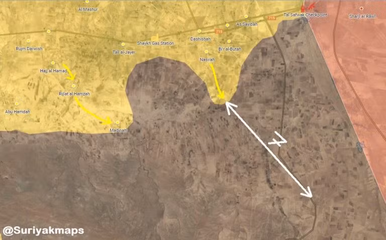Lực lượng SDF tiến công trên sa mạc phía nam Syria, còn cách căn cứ địa IS gần biên giới Iraq 7 km. Bản đồ South Front