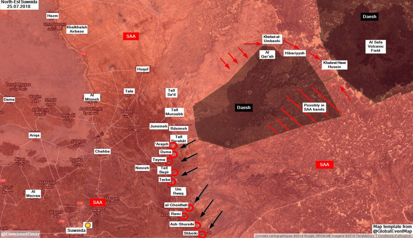 Cuộc tấn công của IS và quân đội Syria trên chiến trường Sweida. Ảnh minh họa South Front Cuộc tấn công của IS và quân đội Syria trên chiến trường Sweida. Ảnh minh họa South Front