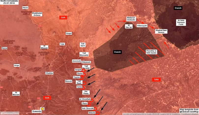 Cuộc tấn công của IS và quân đội Syria trên chiến trường Sweida. Ảnh minh họa South Front