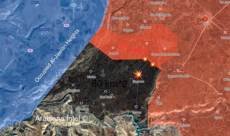 Những địa phận quân đội Syria vừa giải phóng ở Daraa. Bản đồ minh họa Masdar News