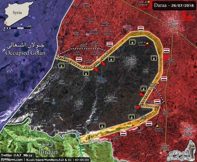 Bản đồ tình hình chiến sự Daraa, vùng thung lũng Yarmouk. Ảnh South Front Bản đồ tình hình chiến sự Daraa, vùng thung lũng Yarmouk. Ảnh South Front