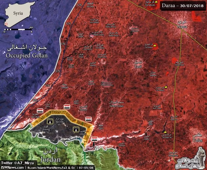 Quân đội Syria giành quyền kiểm soát khu phi quân sự Cao nguyên Golan. Bản đồ Masdar News