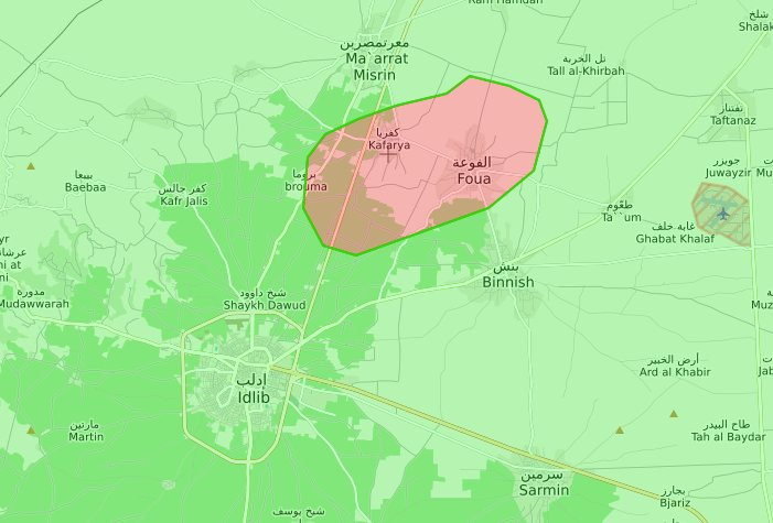 Địa bàn hai thị trấn người Shiite bị bao vây ở Idlib. Ảnh Muraselon