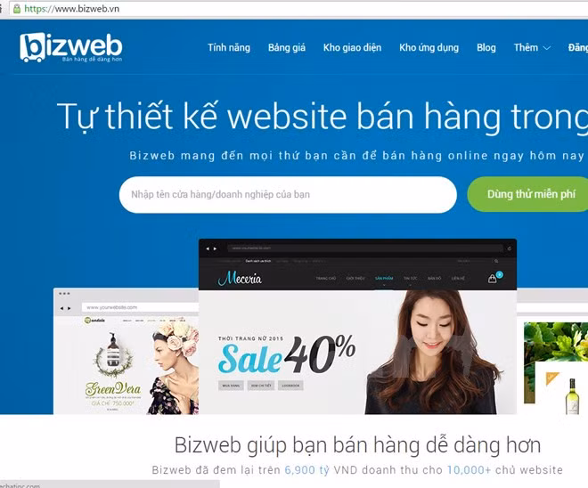 Tất cả khách hàng của Bizweb đều được nâng cấp hệ thống miễn phí. (Ảnh giao diện bizweb.vn)