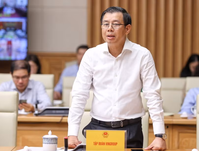 Tổng giám đốc Vingroup Nguyễn Việt Quang phát biểu tại hội nghị (Ảnh: VGP)