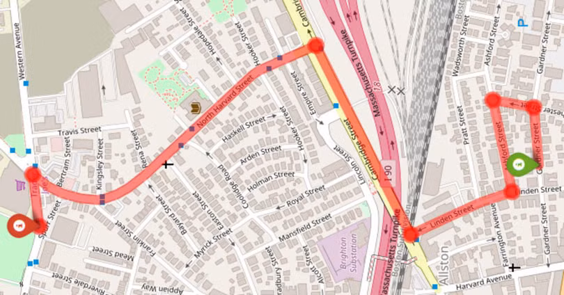 Kết quả theo dõi một đối tượng tại thành phố Massachusetts, Mỹ được nhóm nghiên cứu của Đại học Northeastern công bố. Ảnh: CNBC