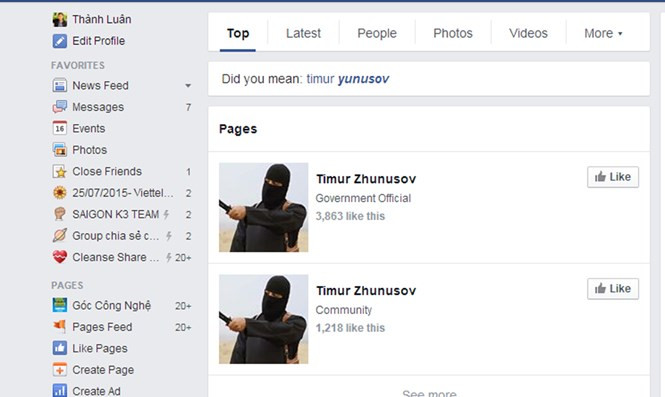 Chỉ trong một thời gian ngắn đã có rất nhiều fanpage với tên gọi Timur Zhunusov được tạo ra - Ảnh chụp màn hình