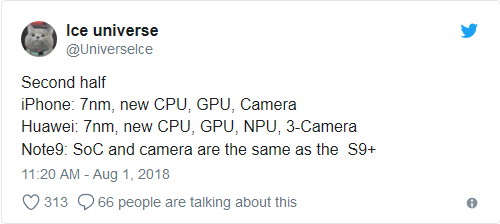 Ice Universe tiết lộ thông số kỹ thuật của những mẫu smartphone đáng chú ý nửa sau năm 2018. Ảnh: Twitter