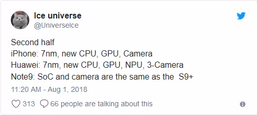 Ice Universe tiết lộ thông số kỹ thuật của những mẫu smartphone đáng chú ý nửa sau năm 2018. Ảnh: Twitter