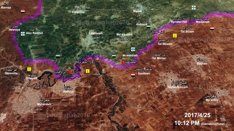Bản đồ chiến sự phía bắc tỉnh Hama tính đến ngày 25.04.2017