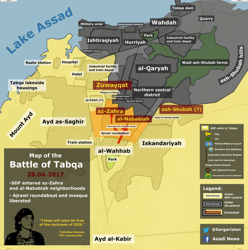 Bàn đồ chiến sự thành phố Tabqa thuộc tỉnh Raqqa