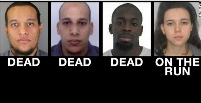 Anh em nhà Kouachi, Amedy Coulibaly và Hayat Boumeddiene (vợ cũ của Coulibaly) - Ảnh: CNN