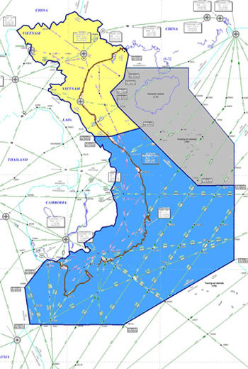 Vùng thông báo bay Hồ Chí Minh (màu xanh).