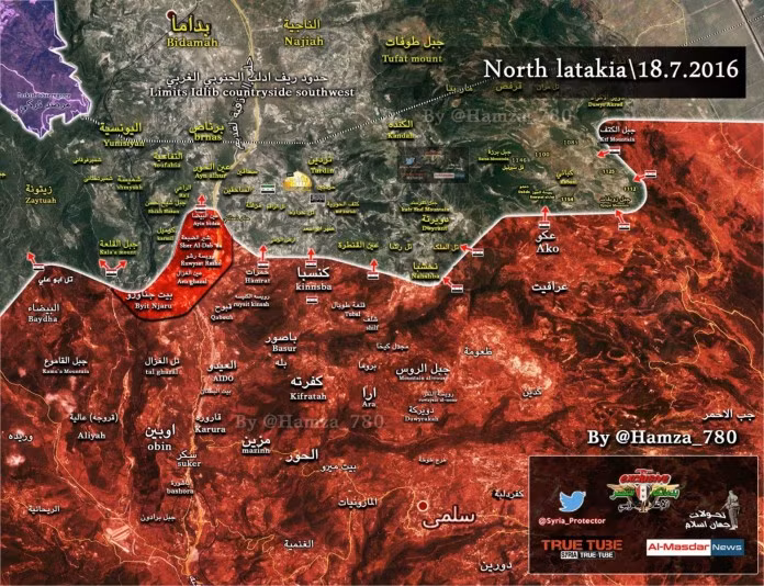 Bản đồ chiến sự Latakia ngày 18.07.2016