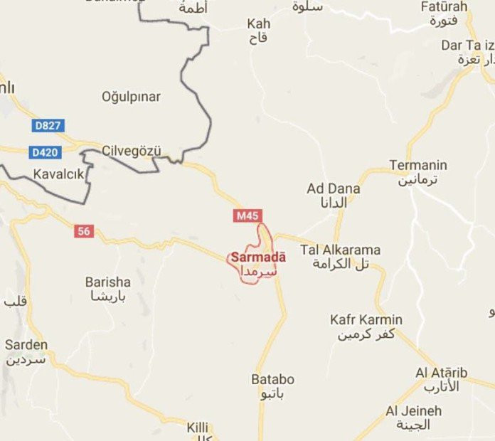 Bản đồ thị trấn Sarmada thuộc tỉnh Idlib