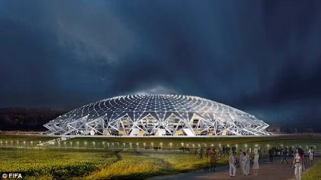 Mái vòm kính tự phát sáng của sân vận động Cosmo Arena ở thành phố Samara. Ảnh: FIFA